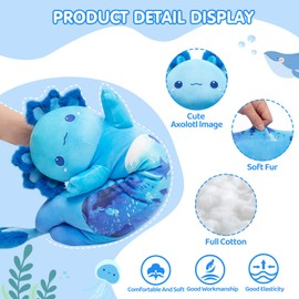 Mewaii Long Body Plush Cute Blue Axolotl Stuffed Animals Soft Plushies,Kawaii Kids Plush Sleeping Throw Pillow Plush Toys for Kids (20 Inch)