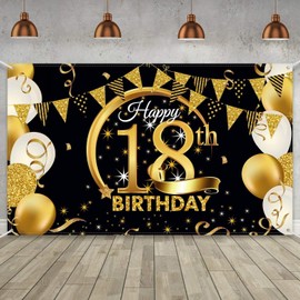 Happy Birthday Banner Backdrop Large Black Gold Happy Birthday Party Decoration Background 18TH Birthday Backdrop Baby Shower for Indoor Outdoor Car Decoration Supplies