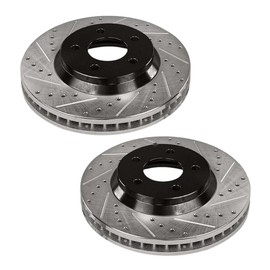 AutoShack Front and Rear Drilled and Slotted Brake Rotors Black and Ceramic Pads Kit Set Replacement for 2011 2012 2013 2014 Ford Mustang 3.7L V6 RWD BRAKEPKG347