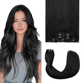 Sweetmet Air2.0 Remy Real Human Hair Extensions Clip ins 4pcs Color #1 Jet Black Remy Clip in Hair Extensions Real Human Hair 16inch 50g Seamless Double Weft for Women（#1-16inch）