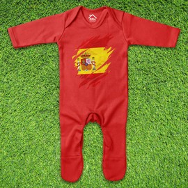 Purple Print House Spain Torn Romper Football Spanish Espana Boy Girl Baby, 3-6 Months, Red