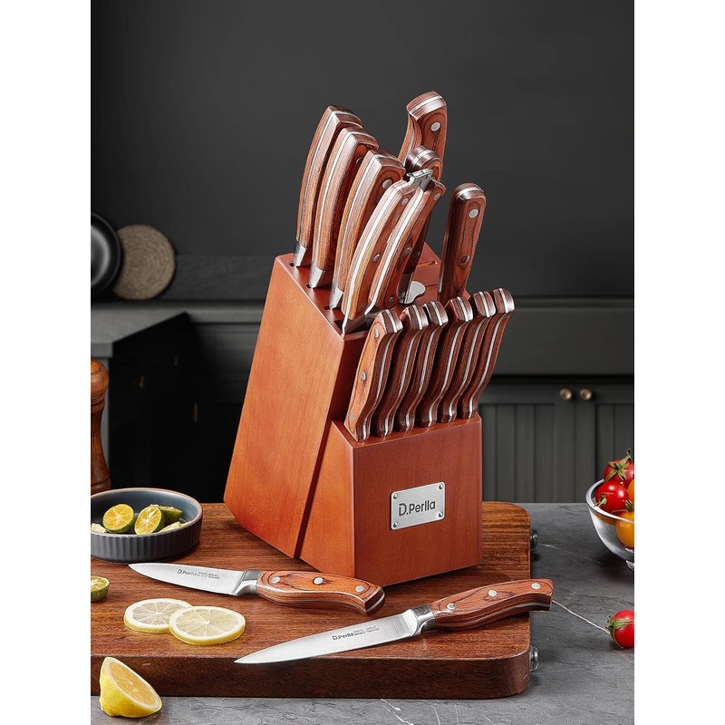 Knife Set with Block, 16 Pcs Stainless Steel Kitchen Knife