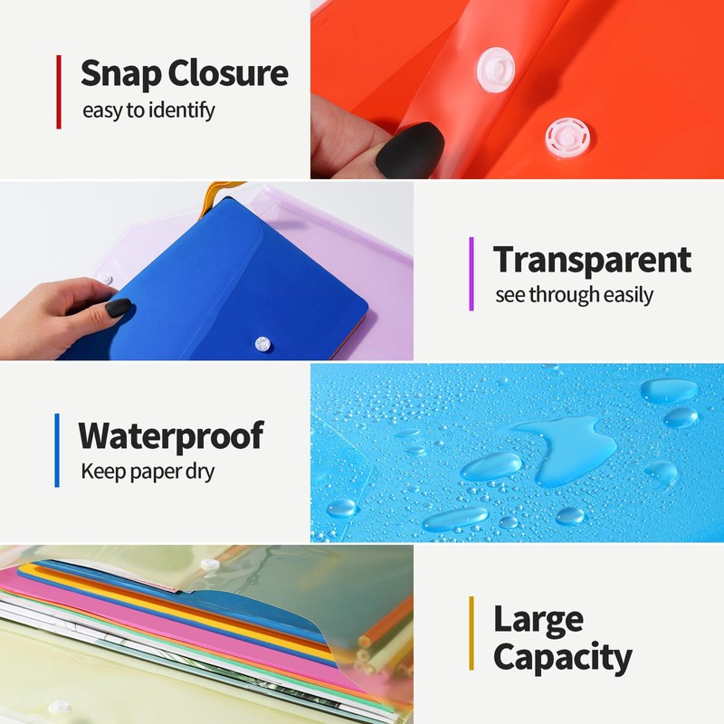 LEOBRO Plastic File Folders for Documents, 4 PCS File Folders,