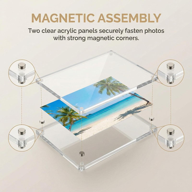3x4 Acrylic Picture Frame - Magnetic Double-Sided Clear Frame, Freestanding