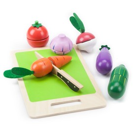 Wood Eats! Veggie Slicers Playset | Includes Eggplant, Tomato, Onion, Radish, Carrot, Zucchini Wooden Vegetables and Safe Knife| Teaches Fractions and Refines Motor Skills by Imagination Generation
