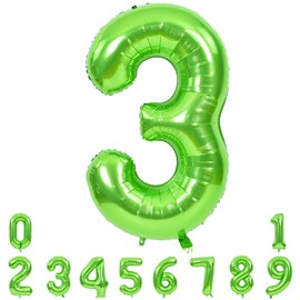 TONIFUL 40 Inch Large Green Numbers Balloons 0-9, Number 3 Digital 3 Helium Balloons, Foil Mylar Big Number Balloons for Birthday Party Anniversary Supplies Decorations