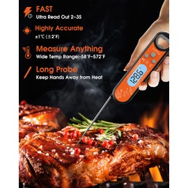 Meat Thermometer, Instant Read Meat Thermometer for Cooking, Fast & Precise Digital Food Thermometer with Backlight, Magnet, Calibration, and Foldable Probe for Deep Fry, BBQ, Grill, and Roast Turkey