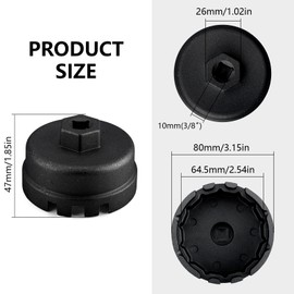 PLALEI Oil Filter Wrench, 64mm 14 Flutes 6 Slots Oil Filter Removal Tool, Aluminum Oil Filter Socket Set, Compatible with Toyota 4 Runner, Prius, RAV4, Highlander, Tundra & More (Black)