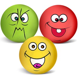 Coricorsu 3.14" Squeaky Dog Toys Funny Smile Face Chewing Latex Rubber Soft Fetch Play Interactive Squeaky Dog Balls for Puppy Small Medium Pet Dog (3PCS)