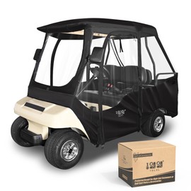 10L0L Golf Cart Driving Enclosure for Club Car DS, 2+2 Passenger Short Roof, Waterproof Windproof Heavy Duty 600D Rain Cover with 4-Sided Clear Windows & Durable Door Zipper, All-Weather Protection