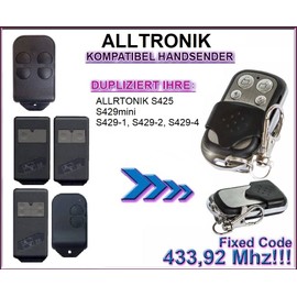 Alltronik S429-1 / S429-2 / S429-4 / S429-MINI / S425 Compatible Handheld Transmitter / 4-Channel Clone Remote Control 433.92 MHz Fixed Code Copier