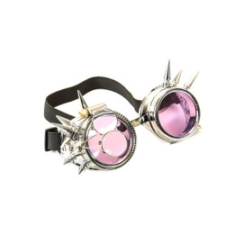 Valvetcrow Silver Steampunk Victorian Style Goggles Colored Lenses & Ocular Loupe Mad Scientist (Pink)