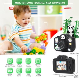 Kids Camera, Christmas Birthday Gifts for Children Age 3-8, HD Digital Video Cameras for Children, Portable Toy for 3 4 5 6 7 8 Year Old Kid with 32GB SD Card and Cute Children's Camera Bag (Black)