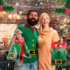 Tiangrid 48 Pieces Christmas Plastic Gift Bags Xmas Red and Green Treat Bags Christmas Santa Candy Bags Christmas Elf Holiday Party Favors Bags with Handle for Party Decor