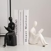 Book Reader Statue Ceramic Decorative Bookends, Black and White Book