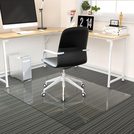Tempered Glass Floor Mat for Office Chair, 36" x 46" Heavy Duty Hard Office Chair Mat, for Carpeted or Hard Floor, with 4 Anti-Slip Pads, Transparent
