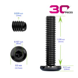 WYLWLS M6 x 35mm Flat Head Hex Socket Cap Screws Bolts 30 Pcs, M6 Bolt Furniture Bolts Alloy Steel, Black Oxide Full Thread, with Hex Spanner, for Beds, Frames, Office, Chair (30, 35mm)