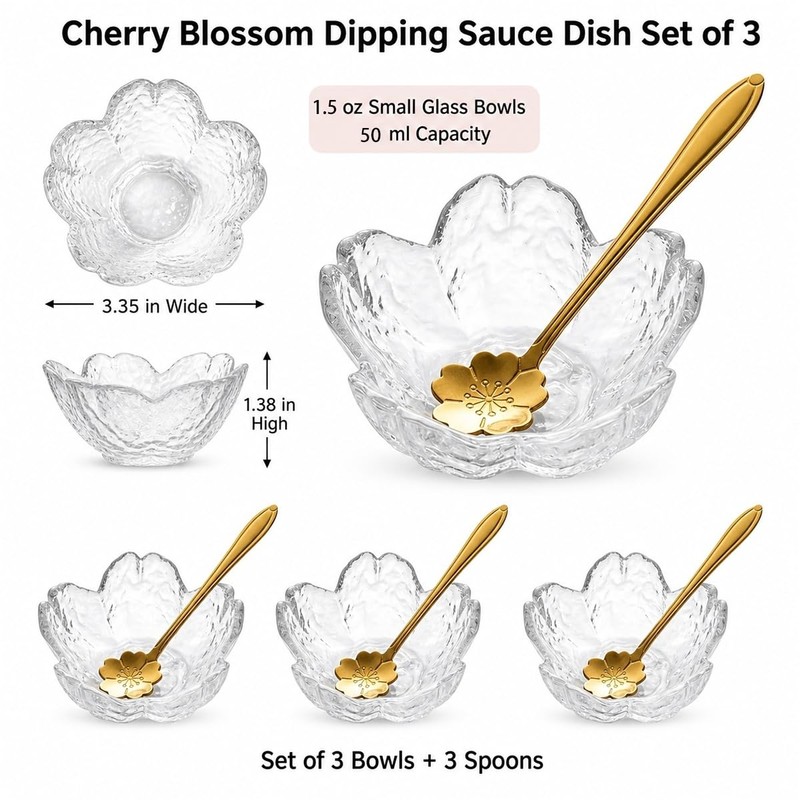 Sakura Shape Clear DipClear Blossom Glass Dip Bowls 6 Pcs