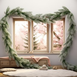 Pine Garland Snow Pine Garland Flocked Christmas Garland for Staircase Snowy Christmas Pine Garland Decorations Long Branches Pine Garland with Snow (79 inch sparse Snow Pine Garland)