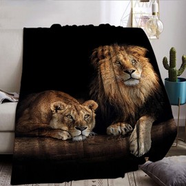 Lion Blanket 130 x 150 cm, Lion Cuddly Blanket Wild Animal Pattern Blanket for Children Gift Couch Sofa Decoration (A, 130 x 150 cm)