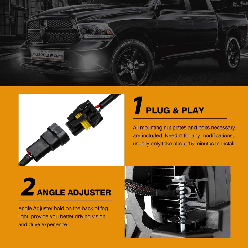 Auxbeam LED Fog Lights DOT Approved Replacement for Dodge Ram
