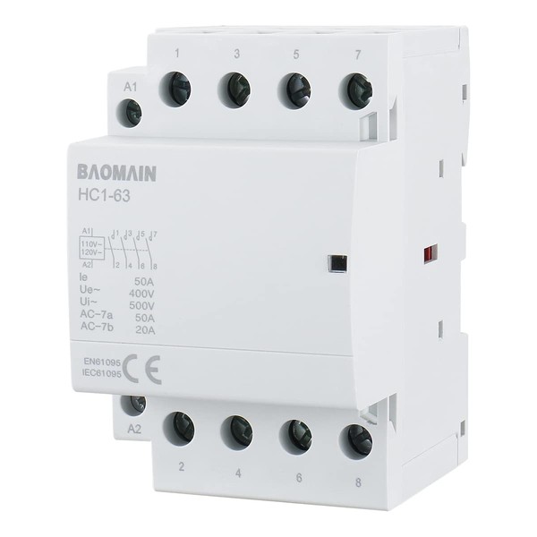 Baomain 4 Pole Contactor with 120volt AC Coil 50A HC1-63 Universal Circuit Control 35mm DIN Rail Mount