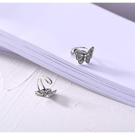 Retro Butterfly Ear Cuff Wrap Cartilage Clip On No Piercing Small Hoop Earrings for Women Minimalist Tiny 925 Sterling Silver Fashion Delicate Cute Animal Fake Huggie Hoops Tragus Cuffs Gifts Daughter Bff Birthday Xmas 10mm