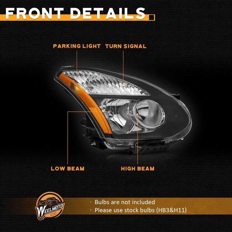 WEELMOTO headlight for 2008-2013 Nissan Rogue /2014-2015 Select,Black Housing Amber