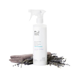 MORE - Stainless Steel Cleaner & Polish Spray + Microfiber Cloth - Stainless Steel Cleaner for Appliances, Sink, Fridge & Grill - Water-Based Streak-Free Formula - Lavender Essential Oil Scent 16 oz