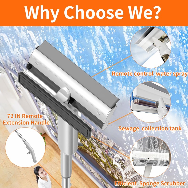 4 in 1 Window Squeegee with Water Tank,Window Cleaner Tool