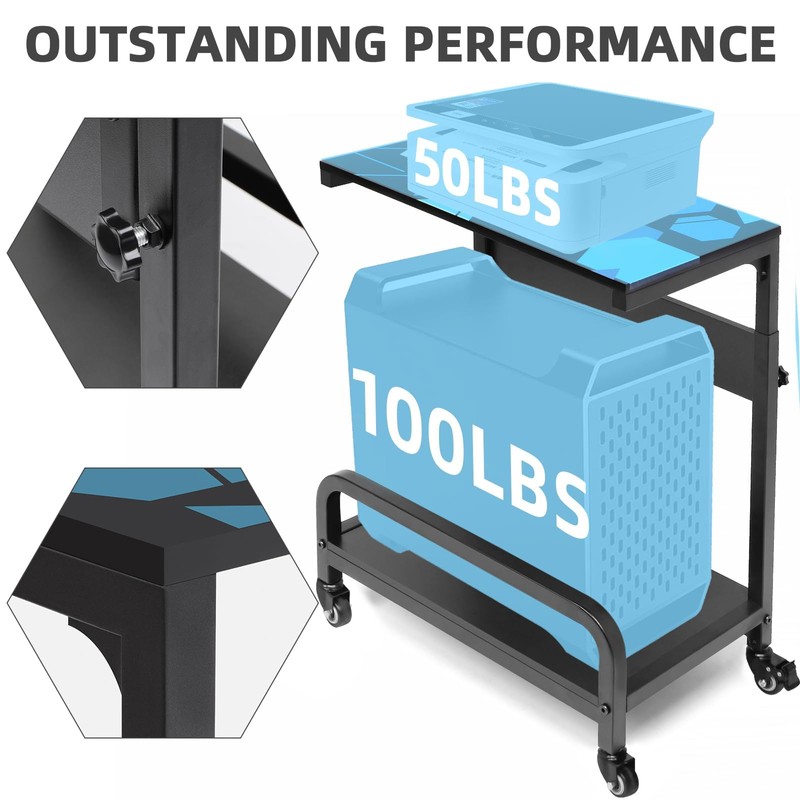 Adjustable Computer Tower Stand Large with Guardrail, 2 Tier Gaming