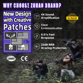 ZOHAN Electronic Shooting Earmuffs Built in Ambient Sound Amplifier, Hearing Protection for Shooters, NRR 23dB Noise Reduction, Ideal Gun Ear Protection Headphones for Hunting (With Patches-camo)