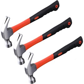3 PCS 16oz Claw Hammer with Fiberglass Handle,Carbon Steel Nailing Hammer,Framing Hammer with Rip Claw,Anti-Vibration Grip