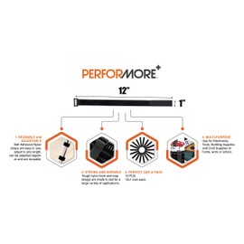 Performore Heavy-Duty Adjustable Nylon Cinch Straps | 12-Pack Durable Hook-and-Loop Fastening Cable Ties | Reusable Multi-Purpose Cord Bundlers | Black 12-Inch Wire, Hose, Tool, Rope Organizer