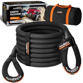 AUTMATCH Kinetic Recovery Tow Rope 7/8" x 20FT - Heavy Duty Offroad Snatch Strap 35000Lbs, 35% Elasticity Energy Recovery Rope for 4x4 Off-Road Vehicle, Truck, Trailer, ATV, UTV, Black