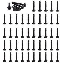 Black Self Drilling Screws M4.8 x .38 mm, Flanged Hex Washer Head, 410 Stainless Steel Screws, Self Tapping Fasteners Bolts for Plastic Wood Furniture Metal and Drywall, 50 Pcs
