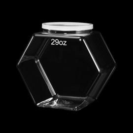 Uiifan 1 Piece Hexagonal Plastic Candy Jar with Lid Cookie Jar Clear Hexagonal Candy Containers for Snacks, Cookies, Dog Food, Craft and Sewing Supplies, Coffee Pod, Laundry Pod (Clear Lid,29 oz)