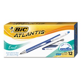 Bic Vcgn11be Atlantis Exact Retractable Ballpoint Pen, Blue Ink.7Mm, Fine, Dozen