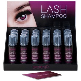 SecretsID: Lash Shampoo Kit - Pack of 18 Eyelash Shampoo for Lash Extensions - Eyelash Extension Cleanser for Lash Cleaning Salons - With Retail Display & 18 Lash Aftercare Cards - Fragrance Free