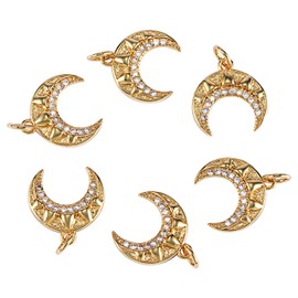 COGCHARGER 6 Pcs Brass Moon Cubic Zirconia Charm Pendants Brass Moon Charm Crescent Moon Charm with Jump Ring for Jewelry Earring Making