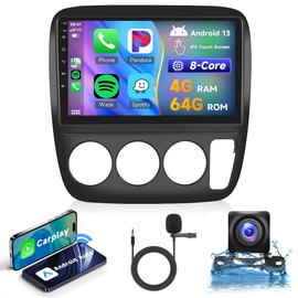8 Core 4+64G Android Car Radio for Honda CRV 1997-2001 with Wireless Carplay Android Auto Car Stereo, 9’’ Touch Screen Head Unit Mirror Link GPS WiFi Bluetooth FM RDS DSP AHD Backup Camera SWC MIC