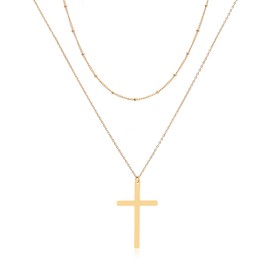 Lushboom Cross Necklace for Women 14K Gold Plated Layered Trendy Choker Faith Pendant Necklaces Women (Double Layer Large Cross Necklace)