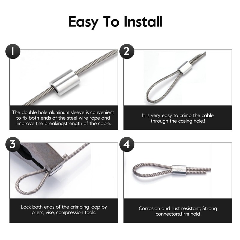 HOME MASTER HARDWARE 3/16" Aluminum Crimping Loop Sleeve 50 Pcs,Double