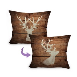 Mancheng-zi Deer Pillow Covers 18x18 Reversible,Rustic Cabin Decor Throw Pillows,Log Cabin Decor,Wild Animal Deer Farmhouse Pillow Covers,Camping Pillow,Camping Decor,Woodland Animals Decor