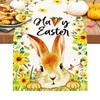 SEAHUI Happy Easter Table Runner Rabbit Tablecloth Bunny Flower Linen