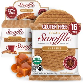 Gluten Free Organic Stroopwafels by Swoffle - Caramel Filled | (16) 1.16oz Wafers | non-GMO, Wheat Free, Kosher, Soy Free, Nut Free and All Natural!