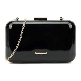 UShopUK Plain Patent Leather Round Edges Hard Case Bridal Prom Wedding Evening Clutch Party Purse Hand Bag (Black)