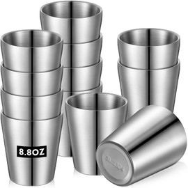 Amyhill 12 Pieces Stainless Steel Cups Double Wall Tumbler Glasses Stackable Metal Drinking Cups Insulated Drinking Glasses Reusable Camping Mugs for Home Camping RV BBQ Office Party(Silver,8.8 oz)
