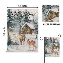 Covido Home Decorative Winter Wishes Polar Bear Reindeer Sika Deer Garden Flag, Animal House Yard Bird Country Farm Outside Decoration, Christmas Snow Farmhouse Outdoor Small Decor Double Sided 12x18