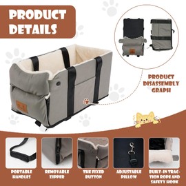 Dog Car Seat for Small Dogs Cats, Pet Travel Car Seat, Middle Console Dog Booster Box, Detachable Washable Center Console Pet Siting Armrest Booster for Puppy Cats Pets Up to 13.5lbs